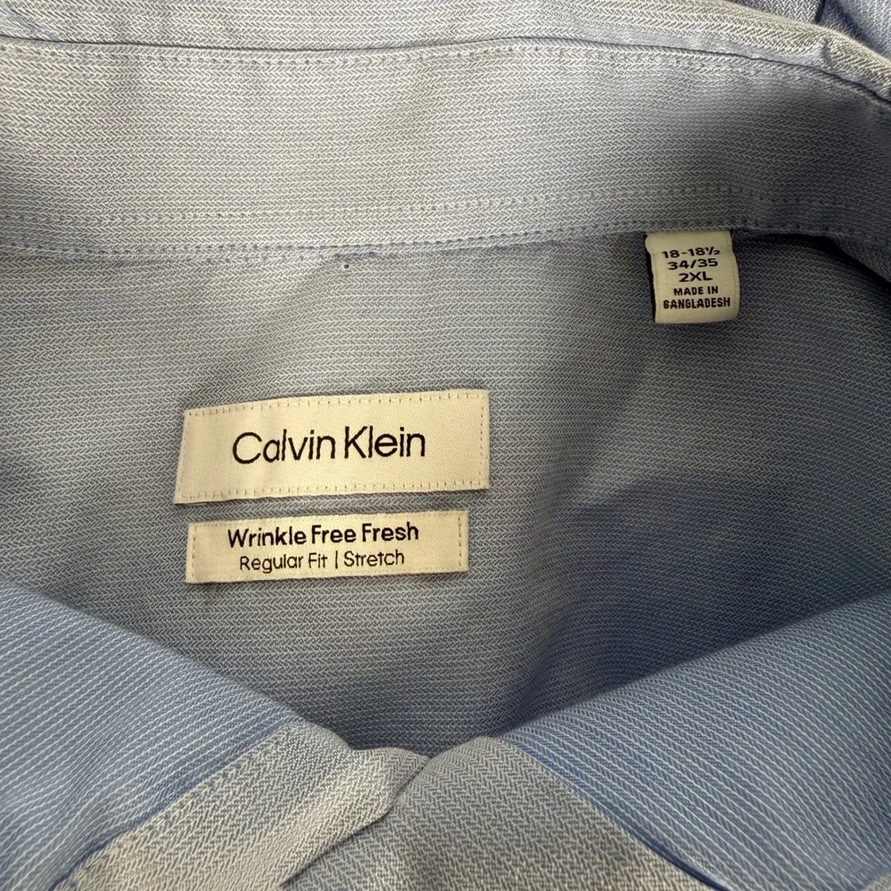 Calvin‎ Klein Mens 18-18.5 34/35 Blue Wrinkle Free Fresh Regular Fit Dress Shirt